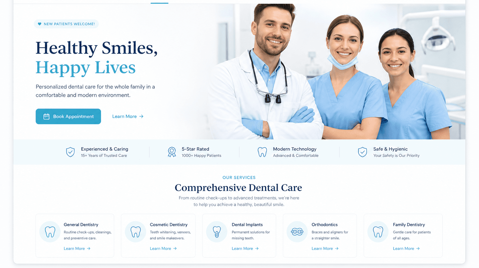 Dental clinic website redesign with booking CTA and trust-focused layout