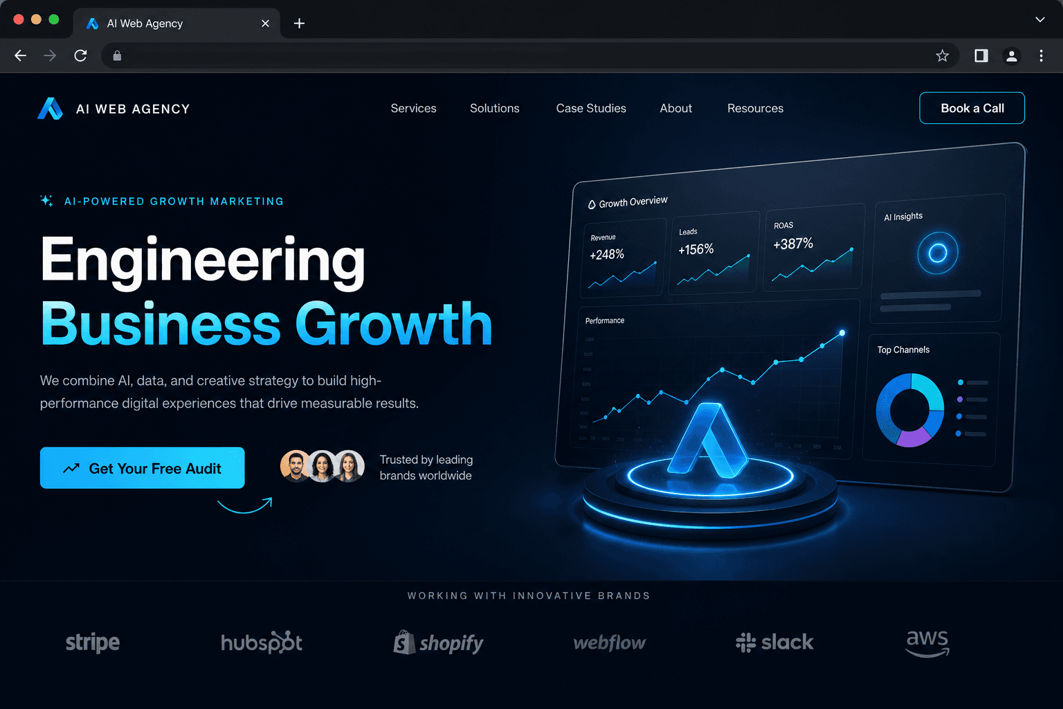 getAizenix agency website homepage with free audit tool and AI chatbot demo
